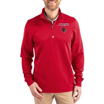 Men's Cutter & Buck  Red Louisville Cardinals DryTec Traverse Stretch Eco Tri-Blend Quarter-Zip Pullover
