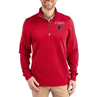 Men's Cutter & Buck  Red Louisville Cardinals DryTec Traverse Stretch Eco Tri-Blend Quarter-Zip Pullover