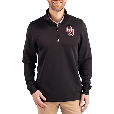 Men's Cutter & Buck  Black Oklahoma Sooners DryTec Traverse Stretch Eco Tri-Blend Quarter-Zip Pullover
