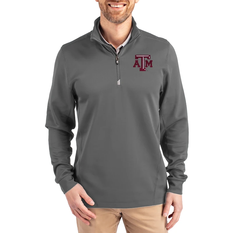 Men's Cutter & Buck  Gray Texas A&M Aggies DryTec Traverse Stretch Eco Tri-Blend Quarter-Zip Pullover