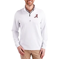 Men's Cutter & Buck  White Alabama Crimson Tide DryTec Traverse Stretch Eco Tri-Blend Quarter-Zip Pullover