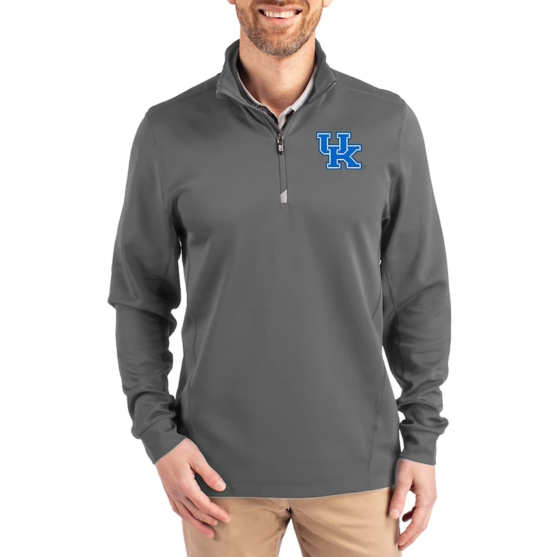 Men's Cutter & Buck  Gray Kentucky Wildcats DryTec Traverse Stretch Eco Tri-Blend Quarter-Zip Pullover