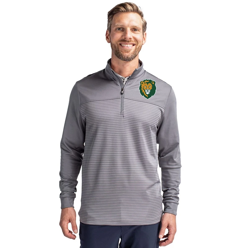 Men's Cutter & Buck  Gray Southeastern Louisiana Lions Traverse Stretch Eco Stripe DryTec Tri-Blend Quarter-Zip Pullover