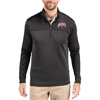 Men's Cutter & Buck  Black Ohio State Buckeyes Traverse Stretch Eco Stripe DryTec Tri-Blend Quarter-Zip Pullover
