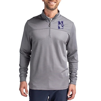 Men's Cutter & Buck  Gray Northwestern Wildcats Traverse Stretch Eco Stripe DryTec Tri-Blend Quarter-Zip Pullover