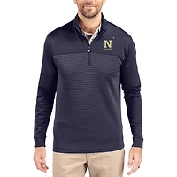 Men's Cutter & Buck  Navy Navy Midshipmen Traverse Stretch Eco Stripe DryTec Tri-Blend Quarter-Zip Pullover