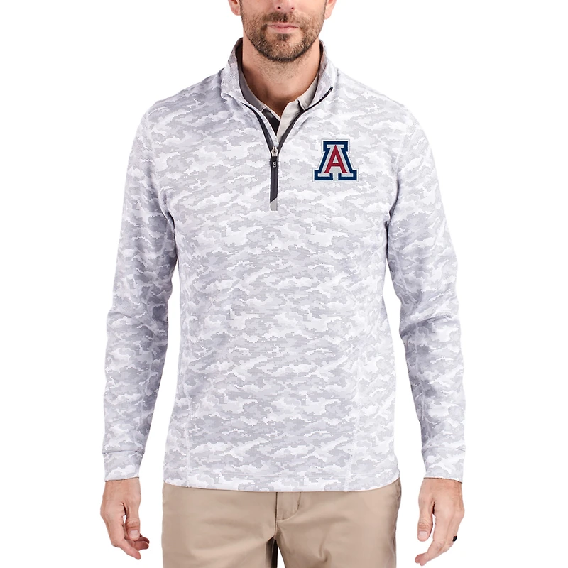 Men's Cutter & Buck Gray Arizona Wildcats Traverse Stretch Eco Camo DryTec Tri-Blend Quarter-Zip Pullover