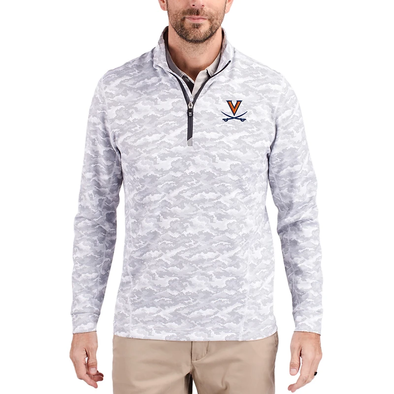 Men's Cutter & Buck Gray Virginia Cavaliers Traverse Stretch Eco Camo DryTec Tri-Blend Quarter-Zip Pullover