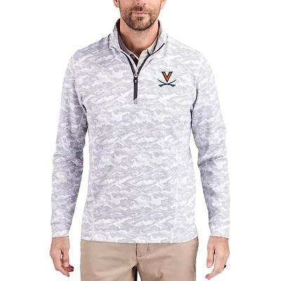 Men's Cutter & Buck Gray Virginia Cavaliers Traverse Stretch Eco Camo DryTec Tri-Blend Quarter-Zip Pullover