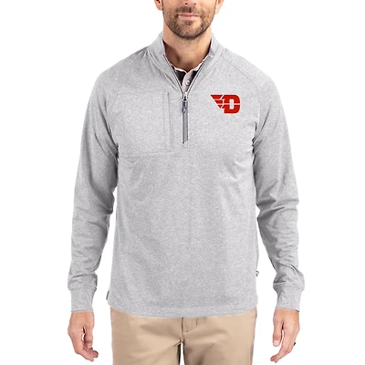 Women's Cutter & Buck  Heather Gray Dayton Flyers Adapt Eco Knit Stretch Recycled DryTec Raglan Quarter-Zip Pullover