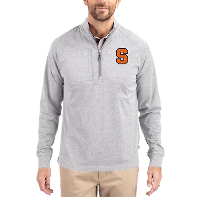 Women's Cutter & Buck  Heather Gray Syracuse Orange Adapt Eco Knit Stretch Recycled DryTec Raglan Quarter-Zip Pullover