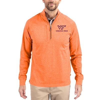 Women's Cutter & Buck  Heather Orange Virginia Tech Hokies Adapt Eco Knit Stretch Recycled DryTec Raglan Quarter-Zip Pullover