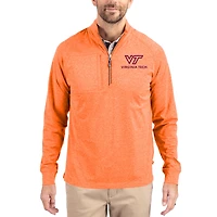 Women's Cutter & Buck  Heather Orange Virginia Tech Hokies Adapt Eco Knit Stretch Recycled DryTec Raglan Quarter-Zip Pullover
