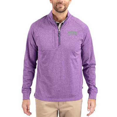Women's Cutter & Buck Heather TCU Horned Frogs Adapt Eco Knit Stretch Recycled DryTec Raglan Quarter-Zip Pullover