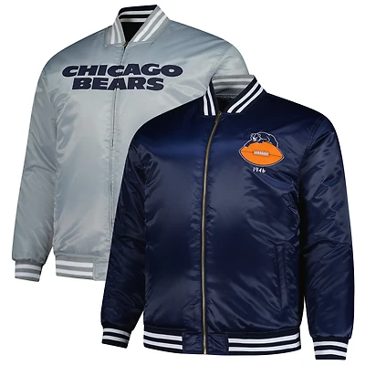 Men's Mitchell & Ness Navy/Silver Chicago Bears Big Tall Throwback Reversible Full-Zip Jacket