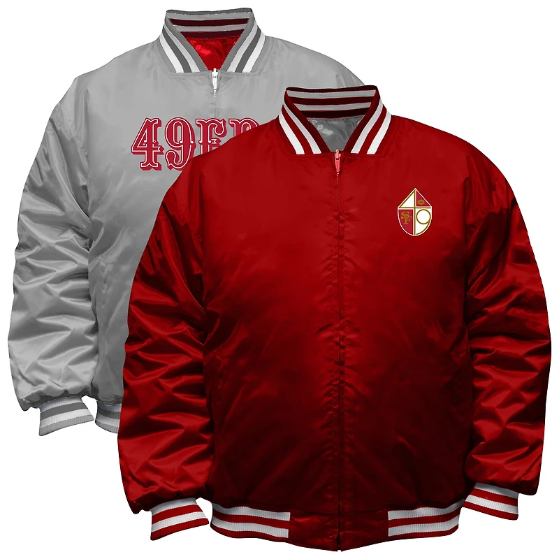 Men's Mitchell & Ness Scarlet/Silver San Francisco 49ers Big Tall Throwback Reversible Full-Zip Jacket