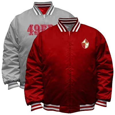 Men's Mitchell & Ness Scarlet/Silver San Francisco 49ers Big Tall Throwback Reversible Full-Zip Jacket