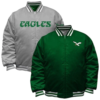 Men's Mitchell & Ness Kelly Green/Silver Philadelphia Eagles Big Tall Throwback Reversible Full-Zip Jacket