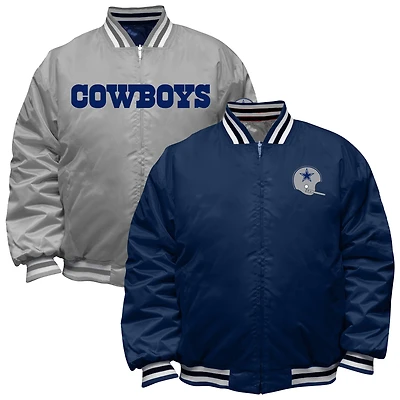 Men's Mitchell & Ness Navy/Silver Dallas Cowboys Big Tall Throwback Reversible Full-Zip Jacket