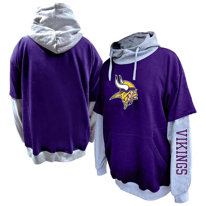 Men's Profile Purple/Heather Gray Minnesota Vikings Big & Tall Twofer Pullover Hoodie