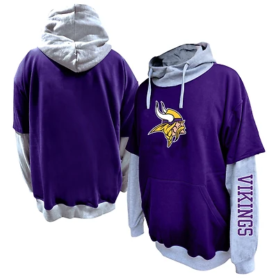 Men's Profile Purple/Heather Gray Minnesota Vikings Big & Tall Twofer Pullover Hoodie