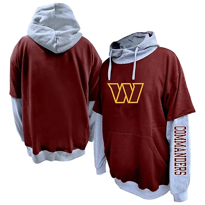 Men's Profile Burgundy/Heather Gray Washington Commanders Big & Tall Twofer Pullover Hoodie