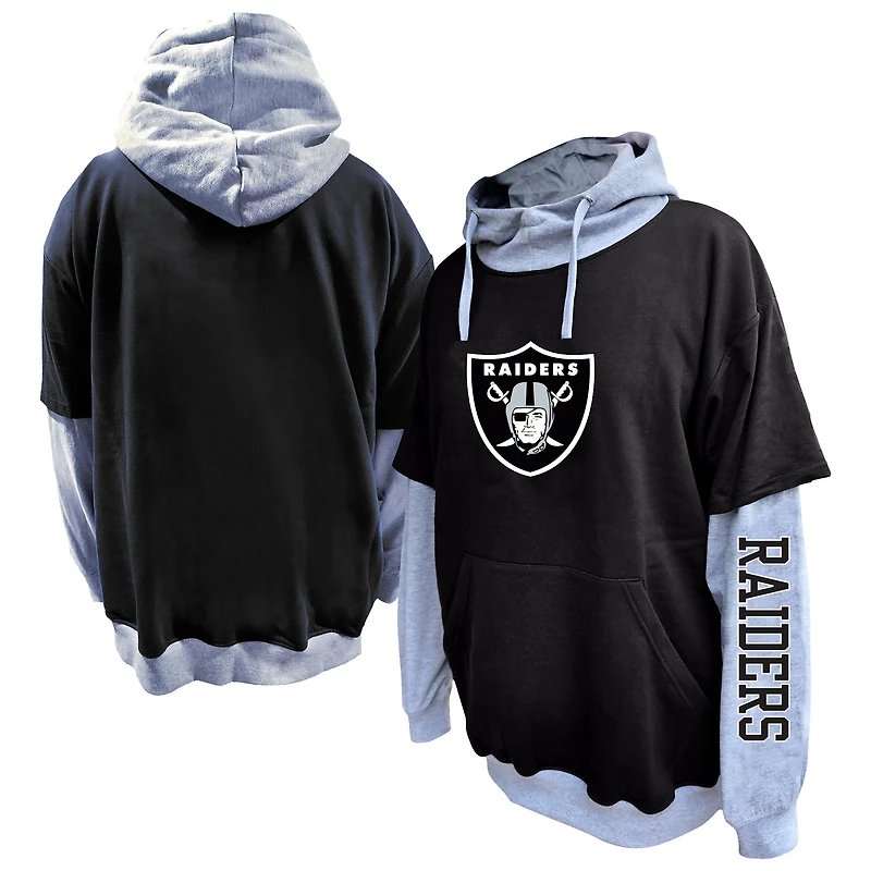 Men's Profile Black/Heather Gray Las Vegas Raiders Big & Tall Twofer Pullover Hoodie