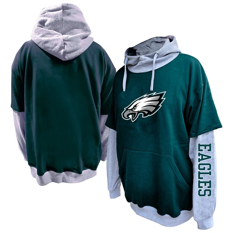 Men's Profile Midnight Green/Heather Gray Philadelphia Eagles Big & Tall Twofer Pullover Hoodie