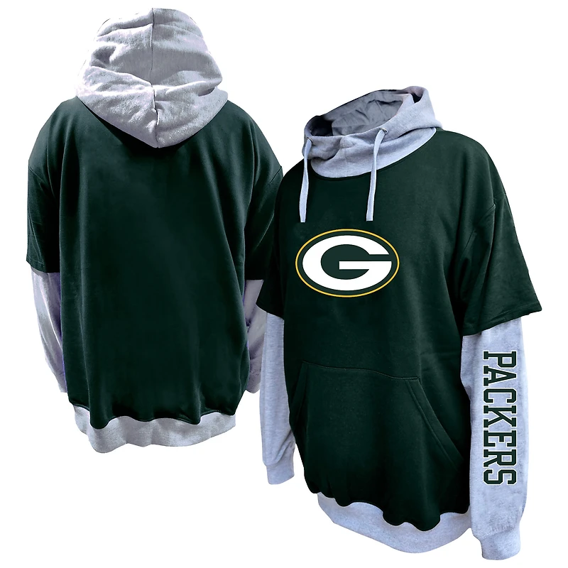 Men's Profile Green/Heather Gray Green Bay Packers Big & Tall Twofer Pullover Hoodie