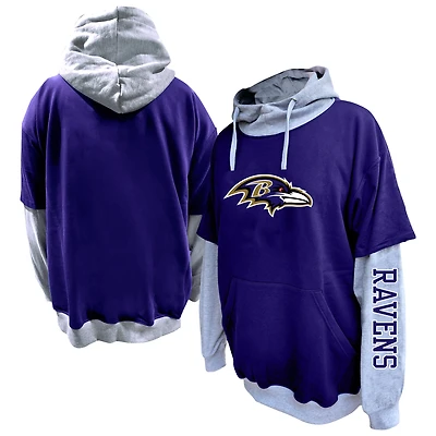 Men's Profile Purple/Heather Gray Baltimore Ravens Big & Tall Twofer Pullover Hoodie