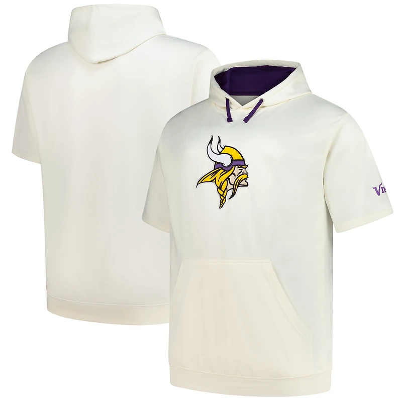 Men's Profile Oatmeal Minnesota Vikings Big & Tall Chest Print and Logo Short Sleeve Pullover Hoodie