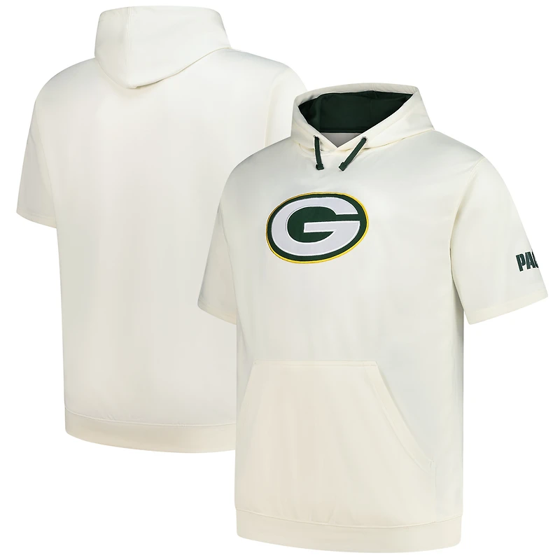 Men's Profile Oatmeal Green Bay Packers Big & Tall Chest Print and Logo Short Sleeve Pullover Hoodie