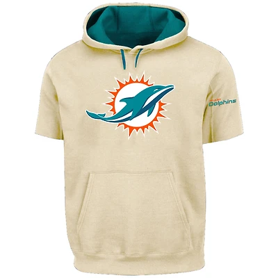 Men's Profile Oatmeal Miami Dolphins Big & Tall Chest Print and Logo Short Sleeve Pullover Hoodie