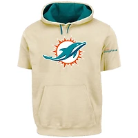 Men's Profile Oatmeal Miami Dolphins Big & Tall Chest Print and Logo Short Sleeve Pullover Hoodie