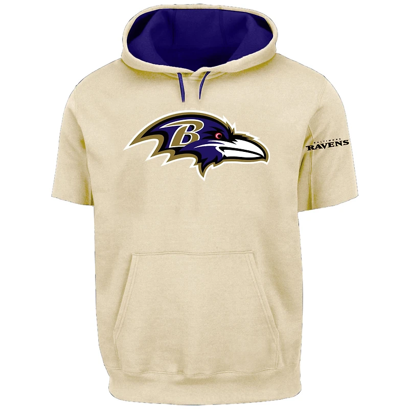 Men's Profile Oatmeal Baltimore Ravens Big & Tall Chest Print and Logo Short Sleeve Pullover Hoodie