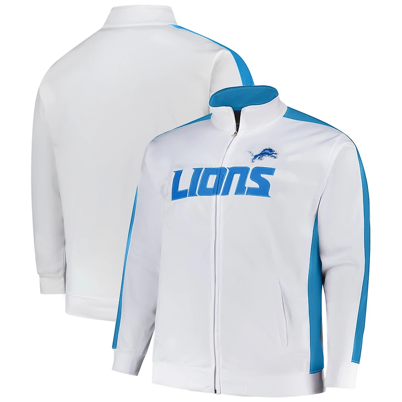 Men's Fanatics White Detroit Lions Big & Tall Tricot Full-Zip Track Jacket