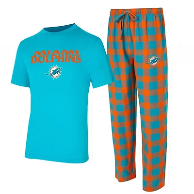 Men's Concepts Sport Aqua/Orange Miami Dolphins Big & Tall Avondale T-Shirt Flannel Pants Sleep Set