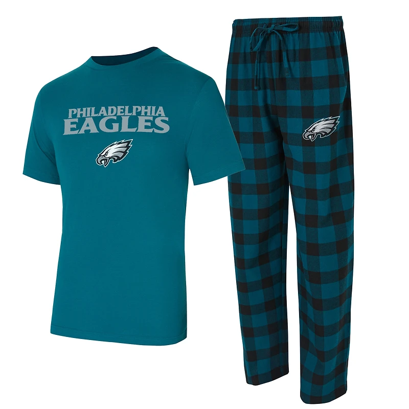 Men's Concepts Sport Midnight Green/Black Philadelphia Eagles Big & Tall Avondale T-Shirt Flannel Pants Sleep Set