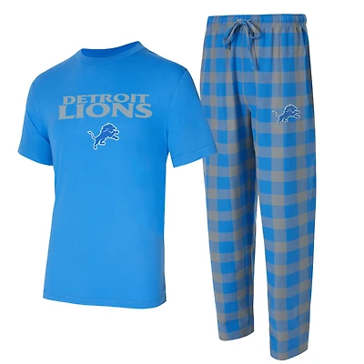 Men's Concepts Sport Blue/Silver Detroit Lions Big & Tall Avondale T-Shirt Flannel Pants Sleep Set