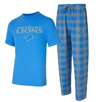 Men's Concepts Sport Blue/Silver Detroit Lions Big & Tall Avondale T-Shirt Flannel Pants Sleep Set