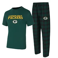 Men's Concepts Sport Green/Black Green Bay Packers Big & Tall Avondale T-Shirt Flannel Pants Sleep Set