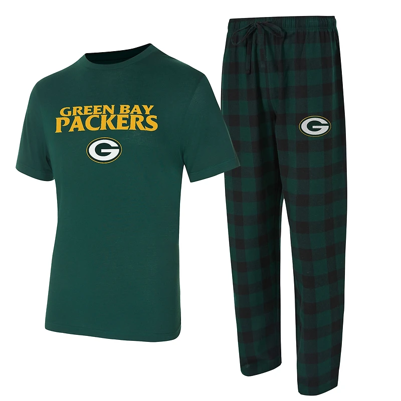Men's Concepts Sport Green/Black Green Bay Packers Big & Tall Avondale T-Shirt Flannel Pants Sleep Set