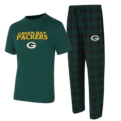 Men's Concepts Sport Green/Black Green Bay Packers Big & Tall Avondale T-Shirt Flannel Pants Sleep Set