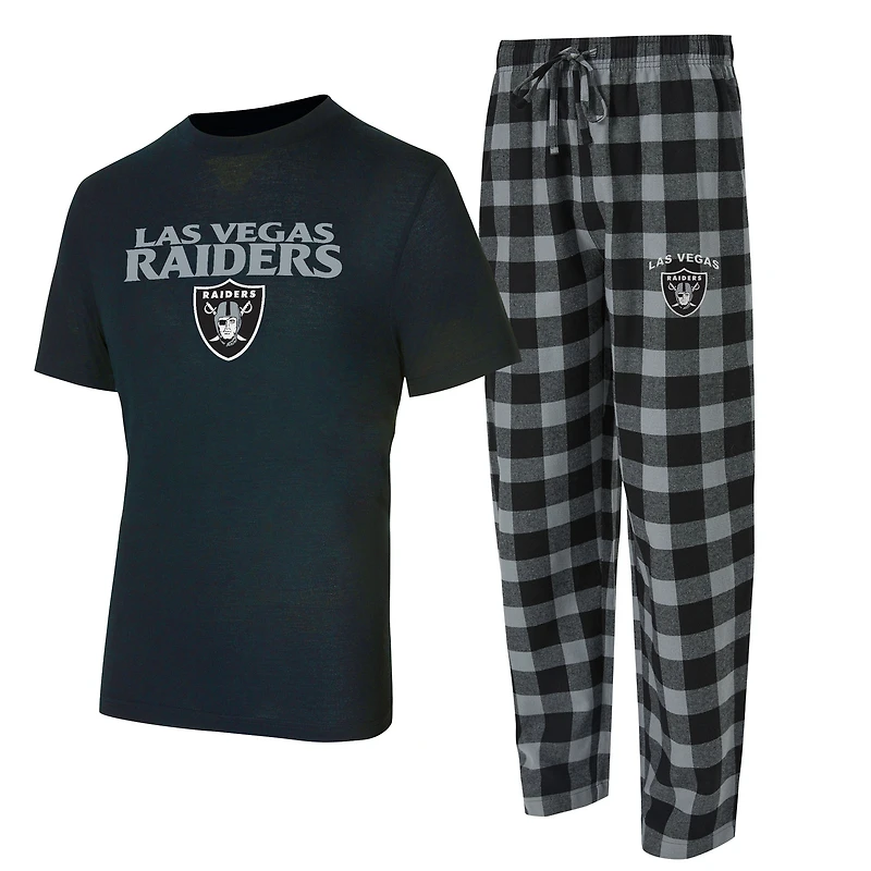 Men's Concepts Sport Black/Silver Las Vegas Raiders Big & Tall Avondale T-Shirt & Flannel Pants Sleep Set