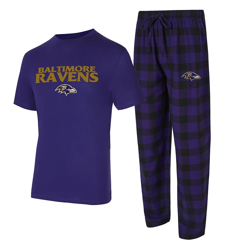 Men's Concepts Sport Purple/Black Baltimore Ravens Big & Tall Avondale T-Shirt Flannel Pants Sleep Set