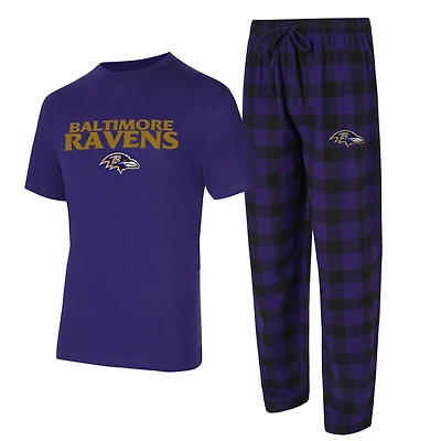 Men's Concepts Sport Purple/Black Baltimore Ravens Big & Tall Avondale T-Shirt Flannel Pants Sleep Set