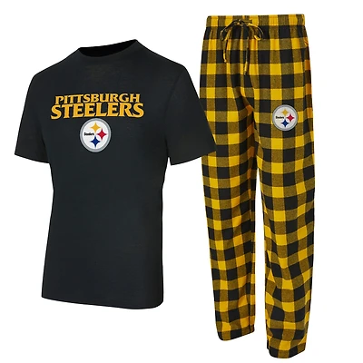 Men's Concepts Sport Black/Gold Pittsburgh Steelers Big & Tall Avondale T-Shirt Flannel Pants Sleep Set
