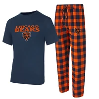 Men's Concepts Sport Navy/Orange Chicago Bears Big & Tall Avondale T-Shirt Flannel Pants Sleep Set