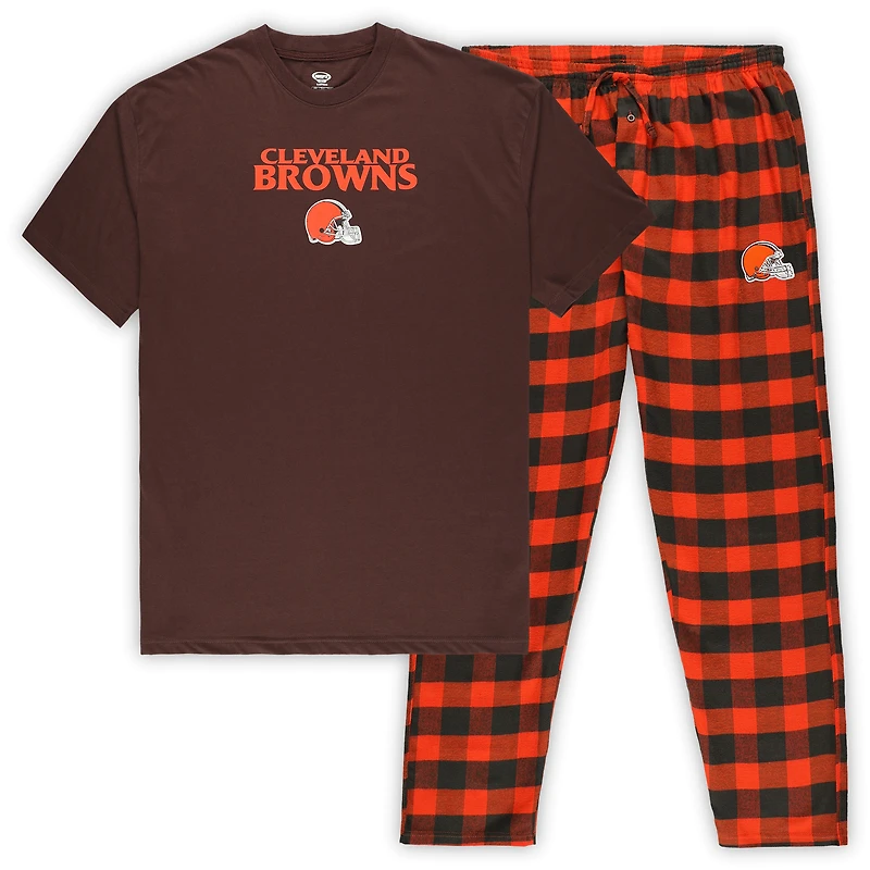 Men's Concepts Sport Brown/Orange Cleveland Browns Big & Tall Avondale T-Shirt & Flannel Pants Sleep Set