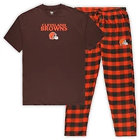 Men's Concepts Sport Brown/Orange Cleveland Browns Big & Tall Avondale T-Shirt & Flannel Pants Sleep Set
